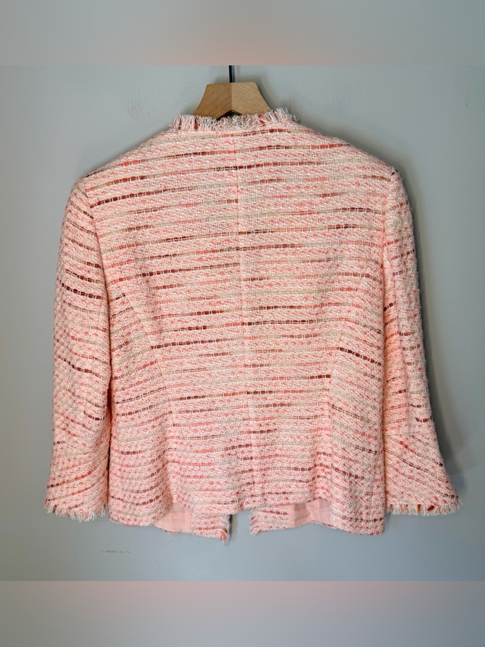 LAFAYETTE 148 Petal Pink Tweed Fringe Edge Lined Blazer Jacket Sz 8 - Picture 2 of 10